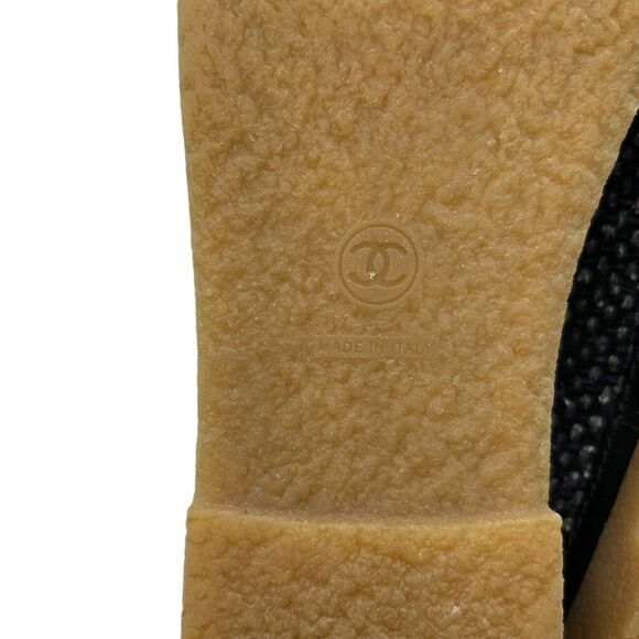 Chanel Black Tweed Leather Cap Toe CC Logo Lace Up Ankle Boots Size 37 - Picture 9 of 11